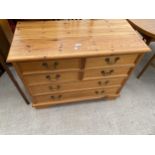 A MODERN PINE CHEST OF FOUR SHORT AND TWO LONG DRAWERS 36" WIDE