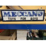 AN ILLUMINATED "MECCANO TOYS FOR BOYS" SIGN (LENGTH 67CM, HEIGHT 18CM)