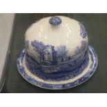 AN ITALIAN SPODE LARGE BLUE AND WHITE CHEESE DOME AND PLATE, AS NEW