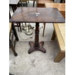 A REGENCY MAHOGANY OCCASIONAL TABLE ON TURNED COLUMN WITH PLATEAU BASE, 31X14.5"