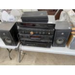 AN ASSORTMENT OF DENON, AIWA AND PIONEER STEREO EQUIPMENT AND TWO SPEAKERS
