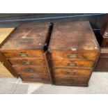 A PAIR OF VICTORIAN MAHOGANY DESK PEDESTALS WITH DRAWER AND MILITARY STYLE HANDLES, 21" WIDE EACH