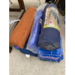 AN ASSORTMENT OF CAMPING EQUIPMENT TO INCLUDE TENTS AND A SELF INFLATING BED MAT ETC