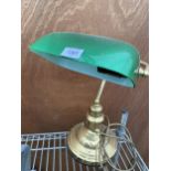 A BRASS BANKER'S DESK LAMP WITH GREEN GLASS SHADE