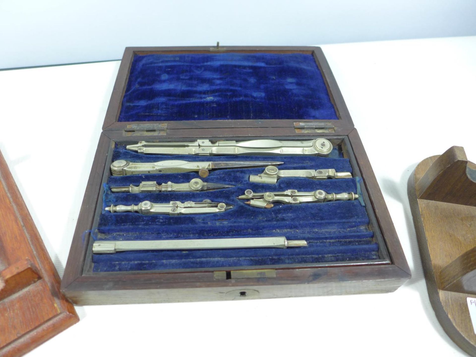 A CASED SET OF DRAWING INSTRUMENTS, SUITABLE FOR TURNING INTO A SMALL PISTOL BOX, DEPTH 12CM, HEIGHT - Image 2 of 3