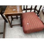 A SMALL STOOL AND A SMALL OAK TABLE