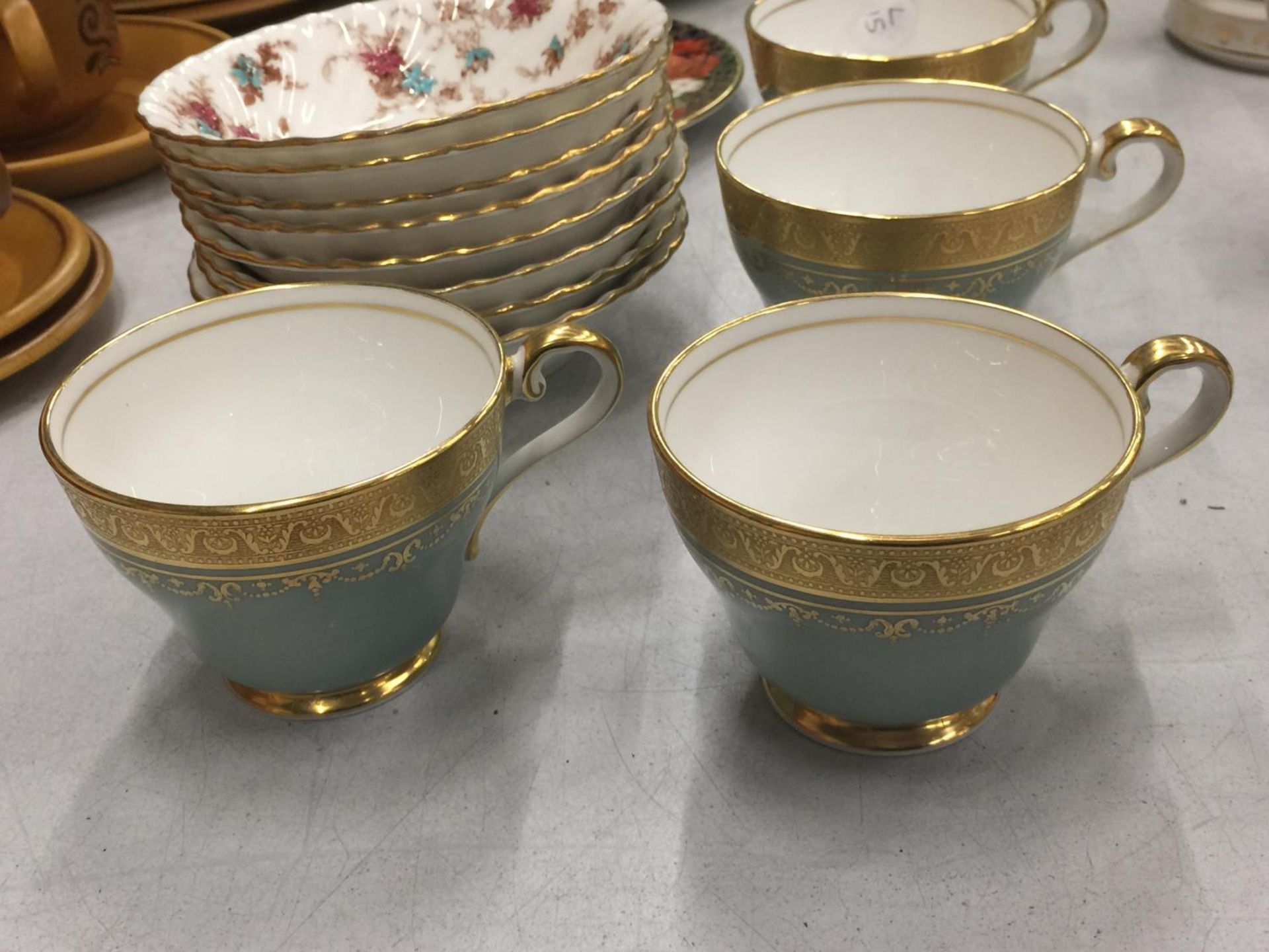 A QUANTITY OF AYNSLEY CUPS PLUS A ROYAL CROWN DERBY 'PEONY' PLATE, ROYAL ALBERT 'BRIGADOON' - Image 2 of 9