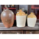 3 LARGE STONEWARE POTS TALLEST APPROX - 42CM HIGH