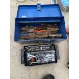 A METAL TOOL CHEST CONTAINING AN ASSORTMENT OF SPANNERS, SOCKETS AND FILES ETC