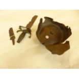 A WORLD WAR I BURST SHELL CASE DATED 1918, DIAMETER OF BASE APPROX 18CM, 18TH CENTURY SWORD HILT AND