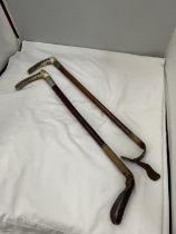 TWO VINTAGE RIDING CROPS WITH BONE HANDLES