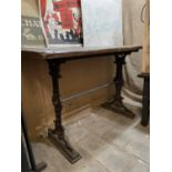 VICTORIAN CAST IRON PUB TABLE - PINE TOP APPROX 120CM X 50CM - 80CM HIGH