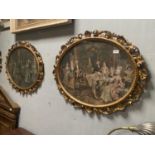 A GOOD PAIR OF MID 19C FLORENTINE CARVED FRAMES WITH ORIGIONAL MEZZOTINTS - SOME MINOR DAMAGE APPROX