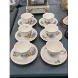 SIX VINTAGE CUPS AND SAUCERS WITH CRINOLINE DECORATION