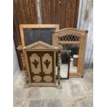 MIXED LOT - PAINTED PINE FIRE SCREEN / BAMBOO MIRROR / NOTICE BOARDS ETC