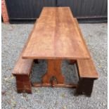 A VERY GOOD LATE VICTORIAN PINE REFRECTORY TABLE AND TWO BENCHES GOOD CONDITION TABLE APPROX 303CM X