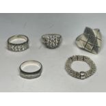 FIVE MARKED SILVER RINGS
