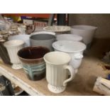 A QUANTITY OF CERAMIC PLANTERS, TAZA DISH, CUPS, ETC