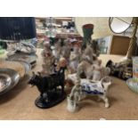 A QUANTITY OF VINTAGE CERAMICS TO INCLUDE STAFFORDSHIRE FIGURES, COW CREAMERS, CONTINENTAL