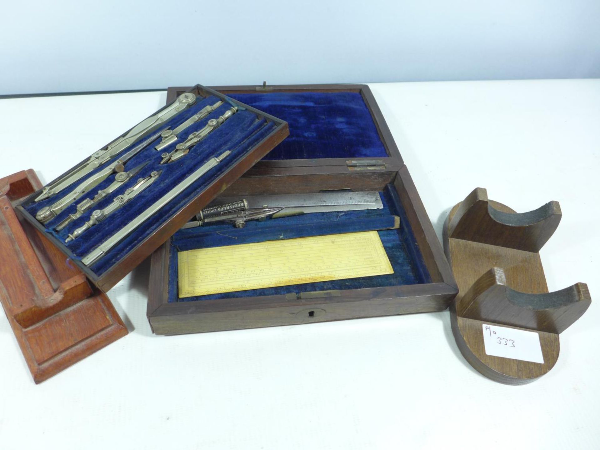 A CASED SET OF DRAWING INSTRUMENTS, SUITABLE FOR TURNING INTO A SMALL PISTOL BOX, DEPTH 12CM, HEIGHT - Image 3 of 3