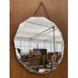 AN ART DECO DODECAGON BEVELED EDGE WALL MIRROR WITH HANGING CHAIN