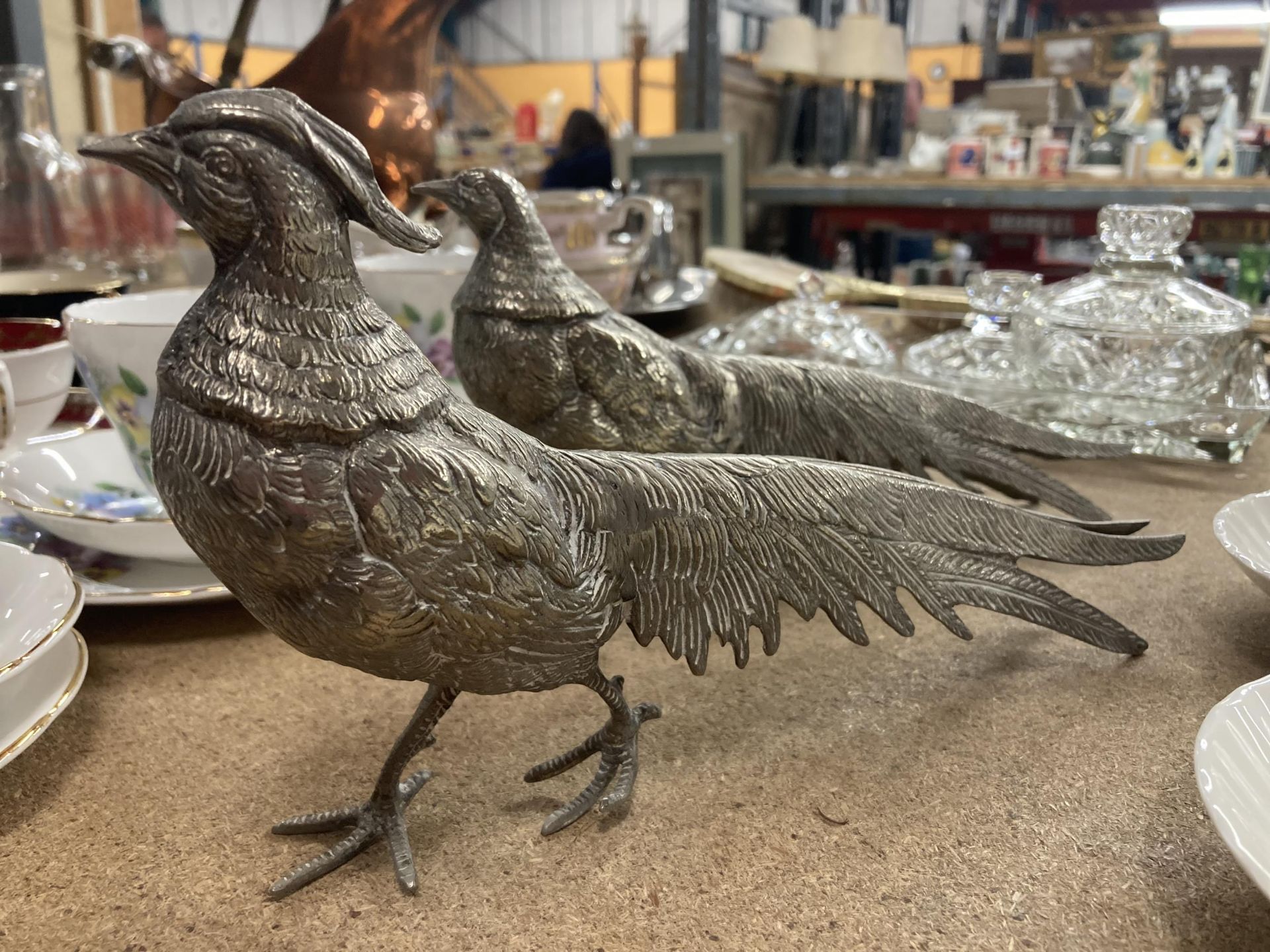 TWO SILVER PLATED PHEASANTS