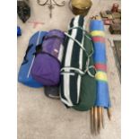 AN ASSORTMENT OF CAMPING ITEMS TO INCLUDE TENTS AND GAZEBOS ETC