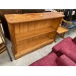 A MODERN TWO TIER OPEN PINE BOOKCASE 49" WIDE