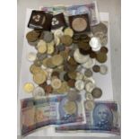 A LARGE QUANTITY OF VARIOUS COINS AND NOTES