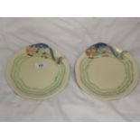 TWO CLARICE CLIFF PLATES WITH FISH DECORATION DIAMETER 21CM