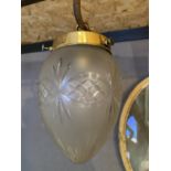 EDWARDIAN CUT GLASS AND BRASS PENDANT LIGHT APPROX 20CM HIGH