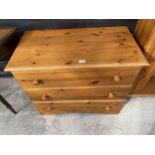 A MODERN PINE CHEST OF THREE DRAWERS, 33" WIDE