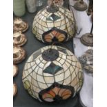A PAIR OF VINTAGE TIFFANY STYLE CEILING LIGHT SHADES DIAMETER 41CM