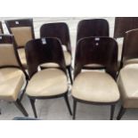 FOUR BENTWOOD DINING CHAIRS WITH FAUX LEATHER SEATS