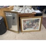 A FRAMED RENOIR PRINT AND A GILT FRAMED MIRROR