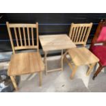 A PAIR OF KITCHEN CHAIRS AND SMALL FOLDING TABLE