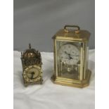 A SEWILL'S ANNIVERSARY CLOCK - NEEDS ATTENTION AND A BRASS VINTAGE STYLE LANTERN CLOCK