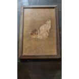 ORIGINAL VICTORIAN JAPANESE OVER PAINTED PRINT ON BOARD 3 RABBITS SLIGHT ALTERATION - "OVER