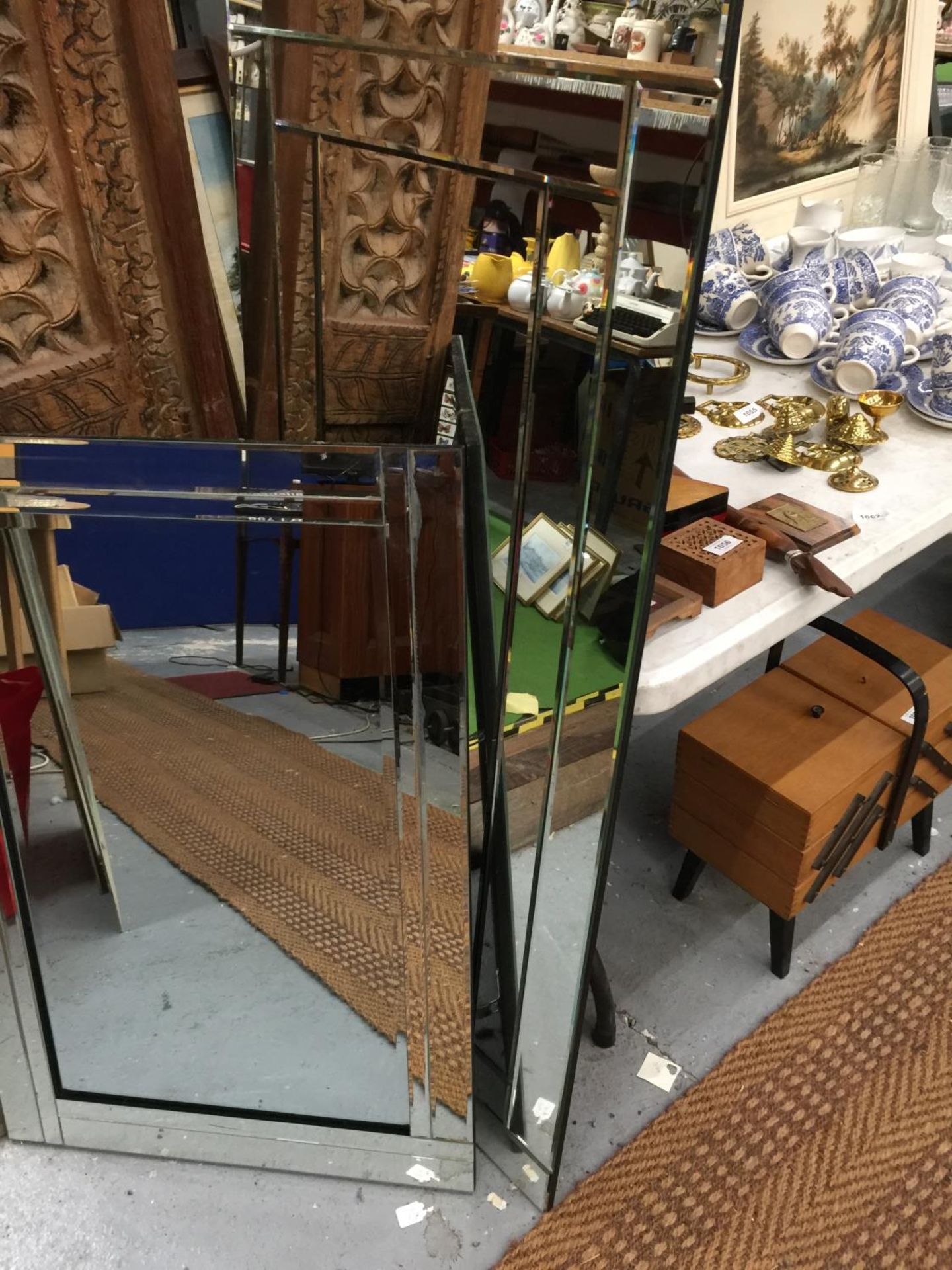 TWO ART DECO STYLE FRAME LESS MIRRORS 129CM X 61CM AND 91CM X 60CM - Image 3 of 3