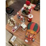 AN ASSORTMENT OF CHRISTMAS ITEMS TO INCLUDE FIGURES AND CANDLE HOLDERS ETC
