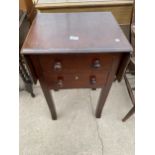 A SMALL VICTORIAN MAHOGANY DROP-LEAF WORK TABLE WITH TWO DRAWERS