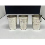 THREE SILVER CUPS MARKED 835 WITH ENGRAVING