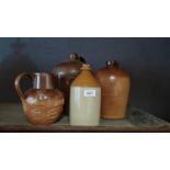 4 X STONEWARE JUG / FLAGONS