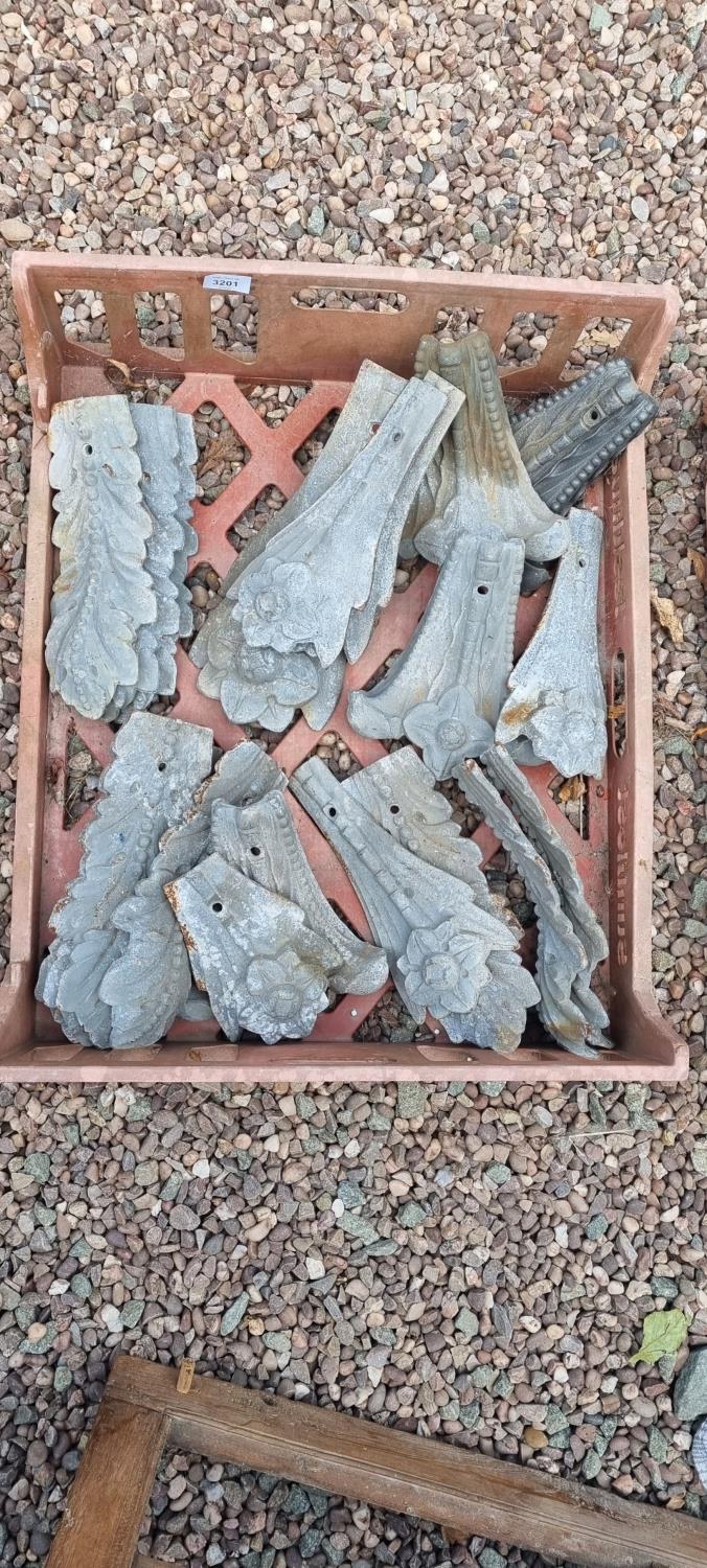 BASKET OF APPROX 21 CAST IRON DECORATIVE ROOF FINIALS