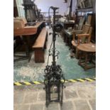 GOOD QUALITY LATE 19C WROUGHT IRON HANGING HALL LAMP APPROX 128CM HIGH