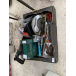 AN ASSORTMENT OF TOOLS TO INCLUDE A ROCKWELL CIRCULAR SAW, SPANNERS AND SAWS ETC