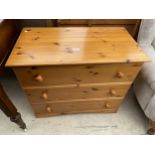 A MODERN PINE CHEST OF THREE DRAWERS, 32.5" WIDE