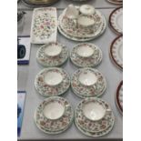 A QUANTITY OF MINTON 'HADDON HALL' TEAWARE TO INCLUDE CAKE PLATES, CUPS, SAUCERS, SIDE PLATES, SUGAR