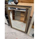 A MODERN GILT FRAMED BEVEL EDGED WALL MIRROR, 40X28"