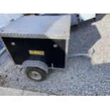 A SMALL SINGLE AXLE CAR BOX TRAILER WITH STEEL PLATE TOP AND LIGHT BOARD